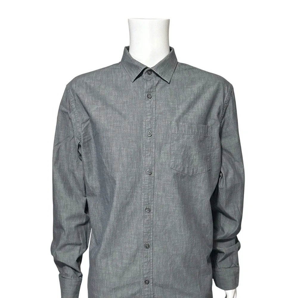 Banana Republic Mens Standard Fit Grey Chambray Button Down Shirt Long Sleeve XL